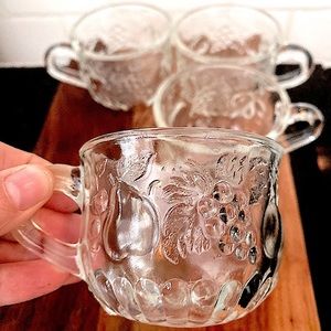 Set of 4 . Mini  Cider Mugs . Fruit Pattern